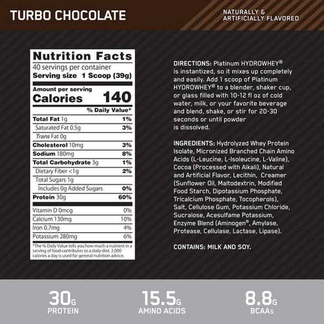 ออพติมัม นูทริชั่น แพลทินัม ไฮโดร เวย์ - เทอร์โบ ช็อคโกแลต (1.80 ปอนด์)