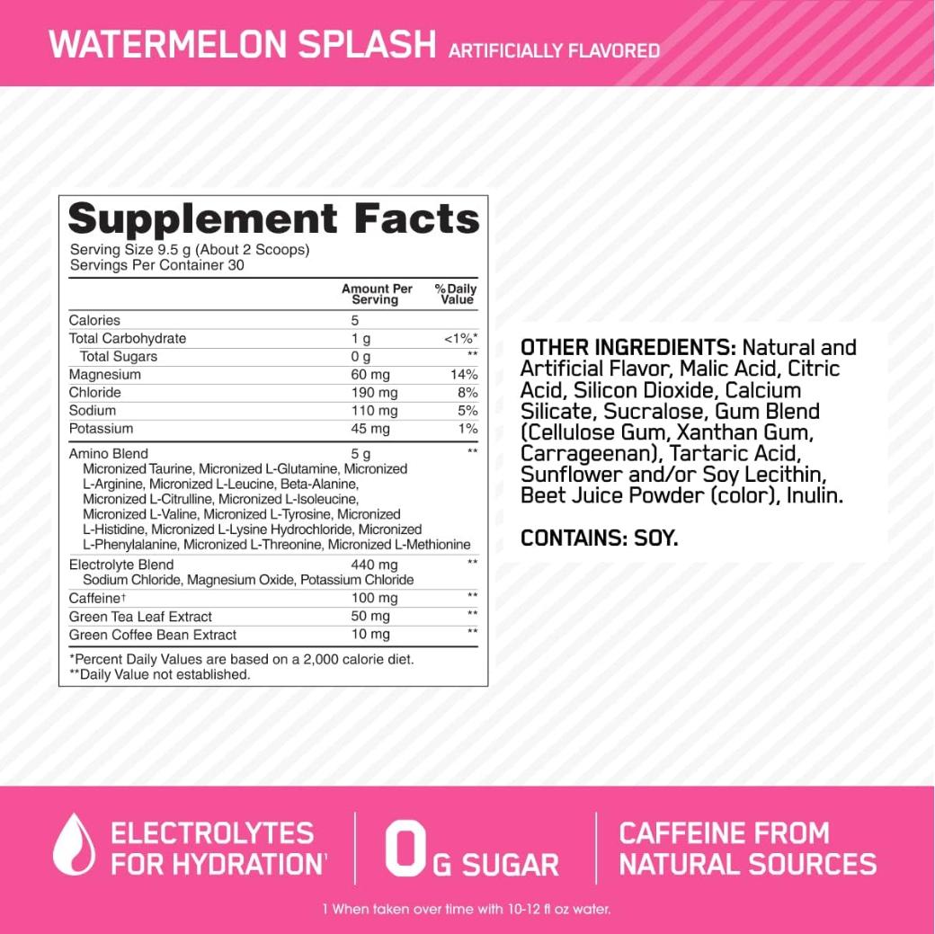 Optimum Nutrition Essential Amino Energy + Electrolytes - Watermelon Splash (285g)