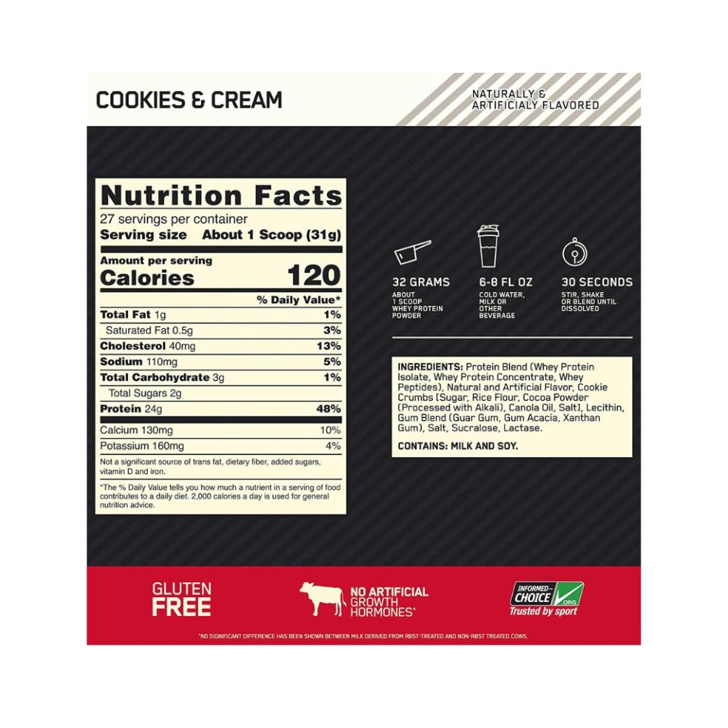 Optimum Nutrition Gold Standard Whey Protein - Cookies and cream (1.85 lb / 837 g)