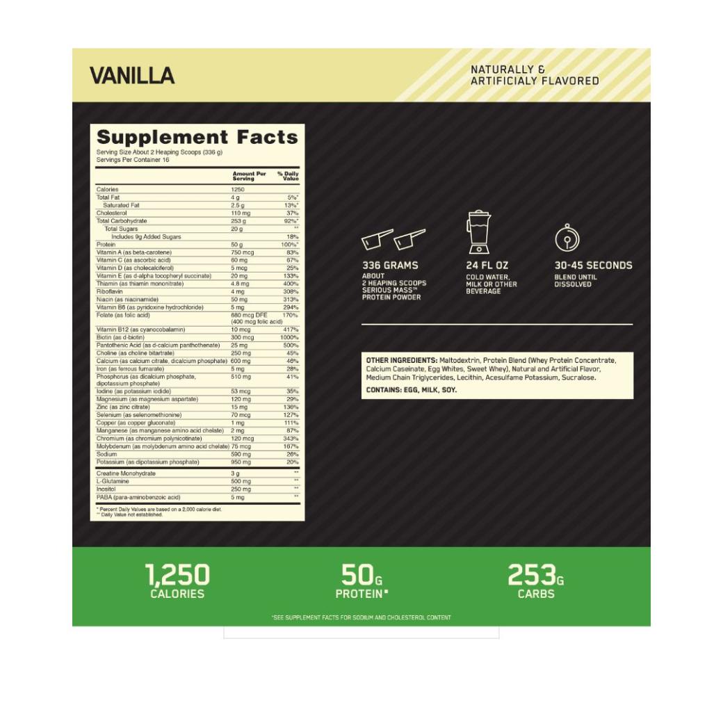 Optimum Nutrition Serious Mass  (12 Lbs/5.44 kg) -Vanilla