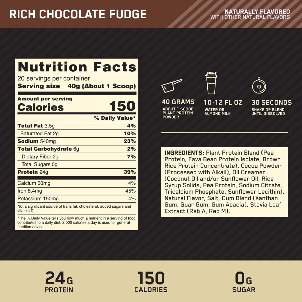 Optimum Nutrition Gold Standard Plant Protein (1.76 LB / 800 g) - Rich Chocolate Fudge