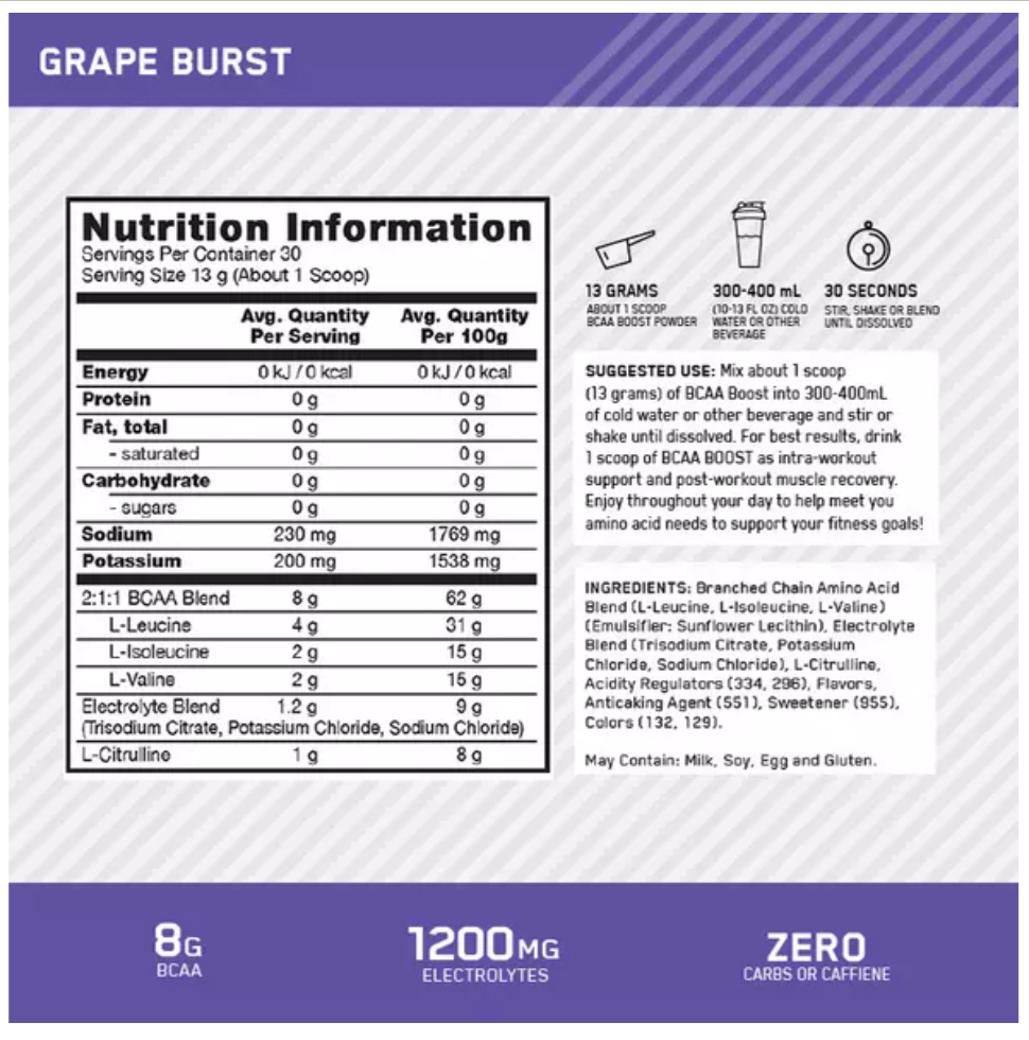 Optimum Nutrition BCAA Boost  (390 g) - Grape