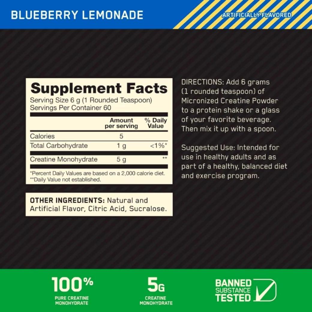 Optimum Nutrition Micronized Creatine Powder - Blueberry Lemonade (360g)