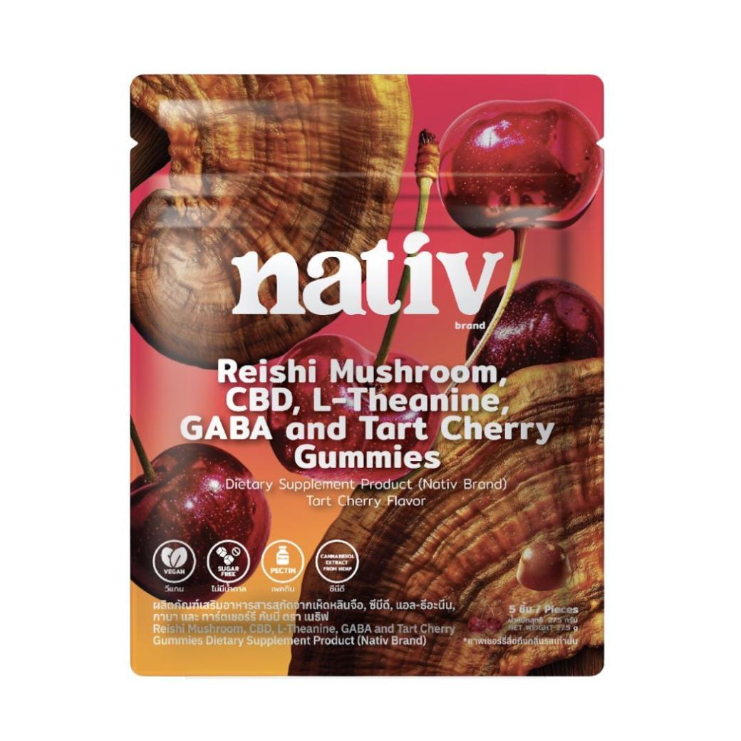 Nativ Reishi Mushroom, CBD, L-Theanine, GABA & Tart Cherry Gummies - Tart Cherry Flavor