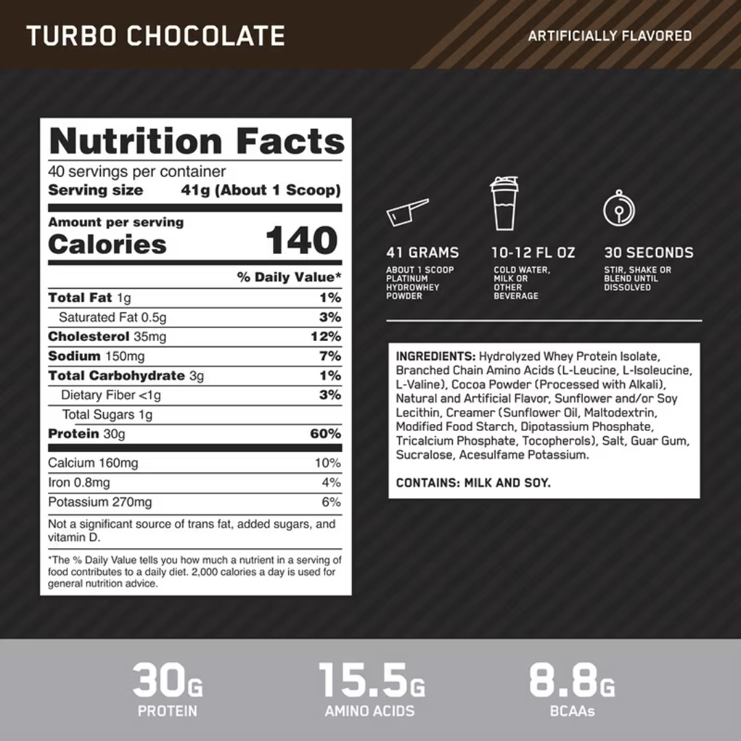 Optimum Nutrition Platinum Hydro Whey - Turbo Chocolate (3.61 lb / 40 serving)